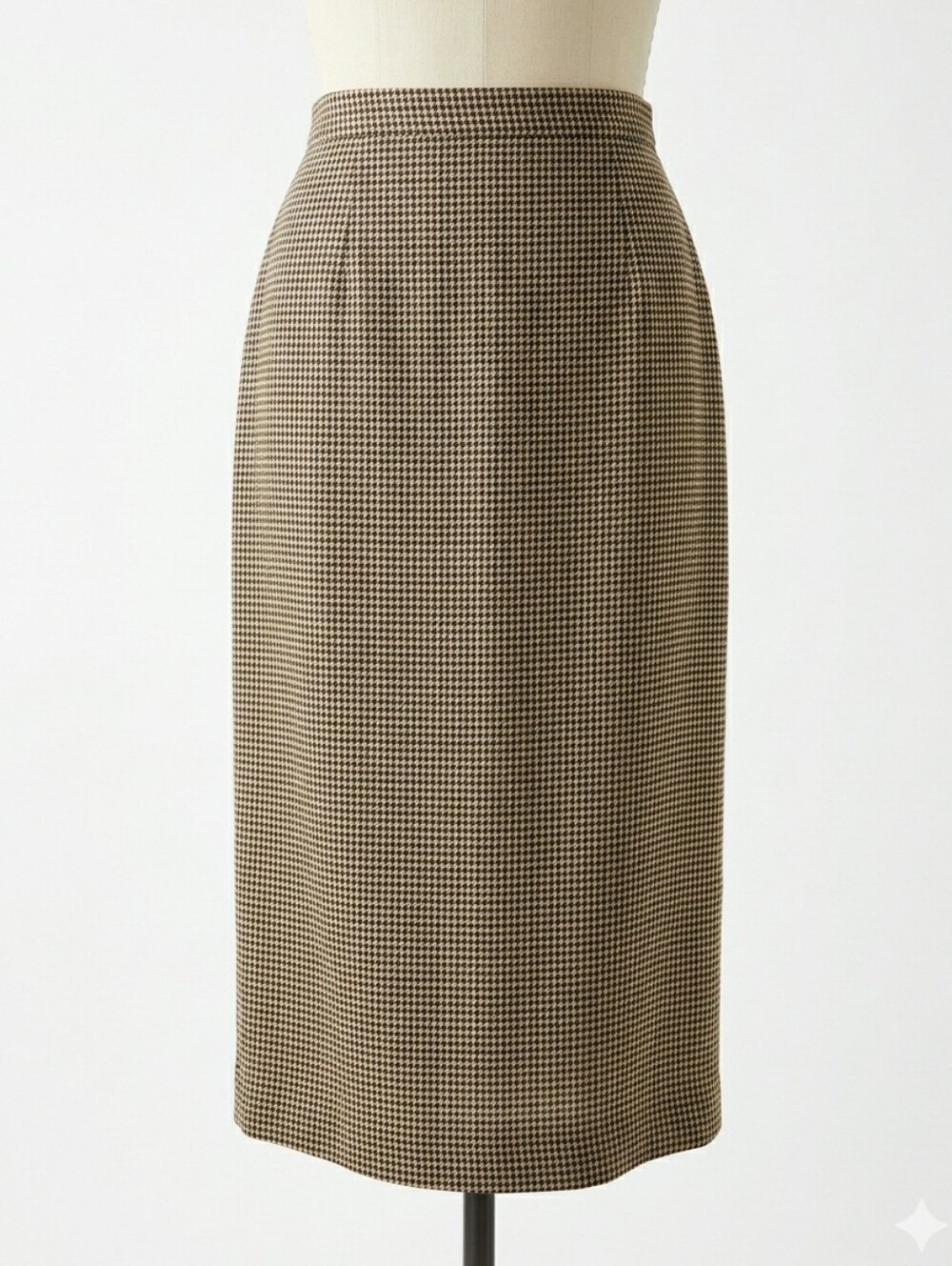 Vintage 80s Joanna Mastroianni Wool Houndstooth Midi Skirt Tapered High Waist XS